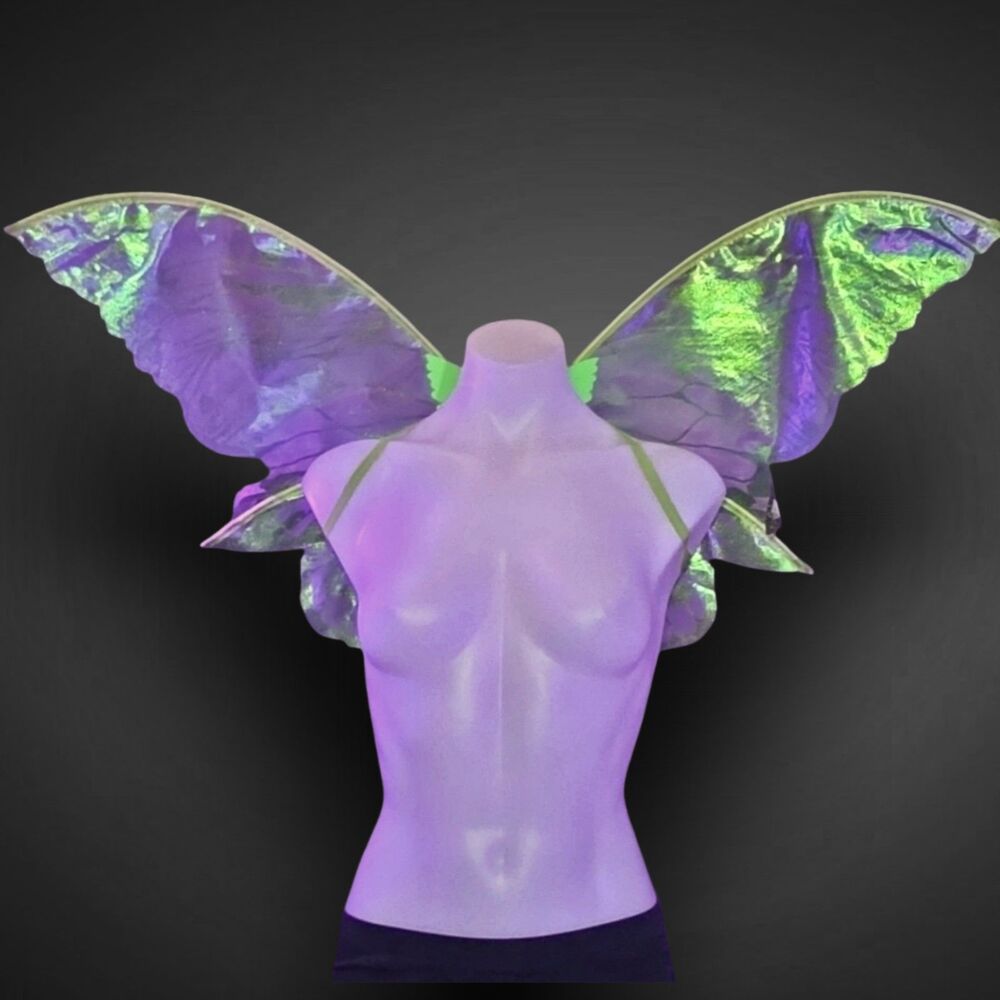 Custom UV Reactive Iridescent Fairy Wings Hand Painted Glow Cosplay Festival - Picture 7 of 12